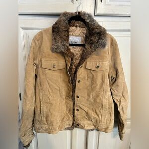 VTG Wilsons Leather Maxima Tan Suede Real Fur  Collar Jacket 2000s Y2K Western L